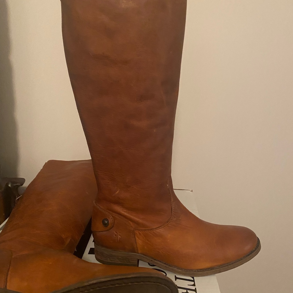 Frye Melissa Button Cognac Leather Knee High Boot